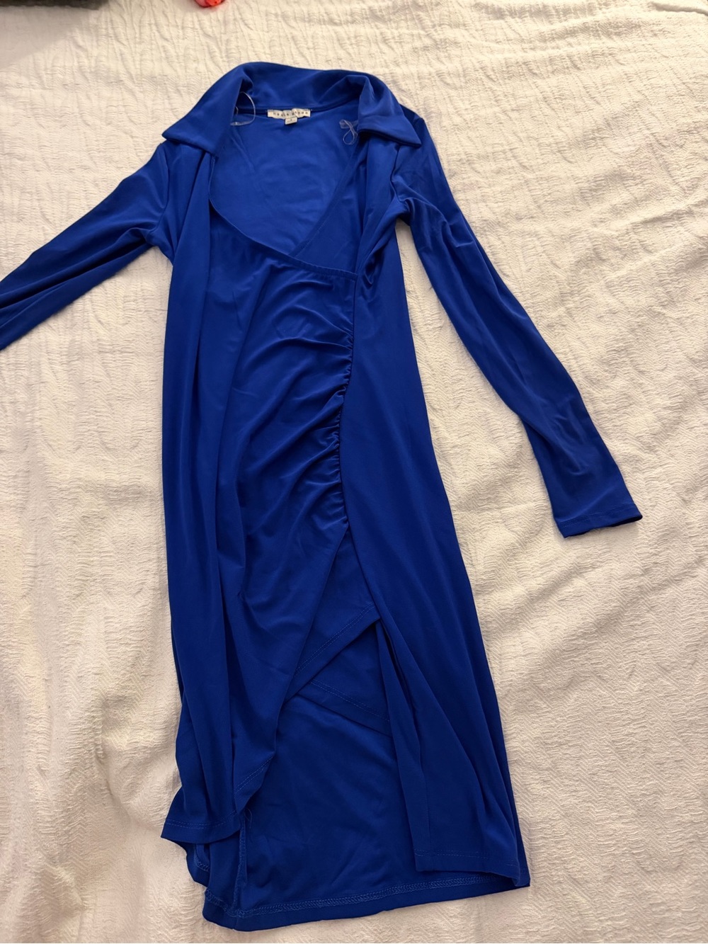 Royal Blue Long Sleeve Ruched Wrap Dress fashion nova